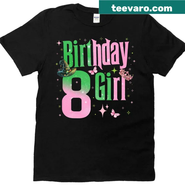 Whimsical witch design for 8th birthday girl t-shirt