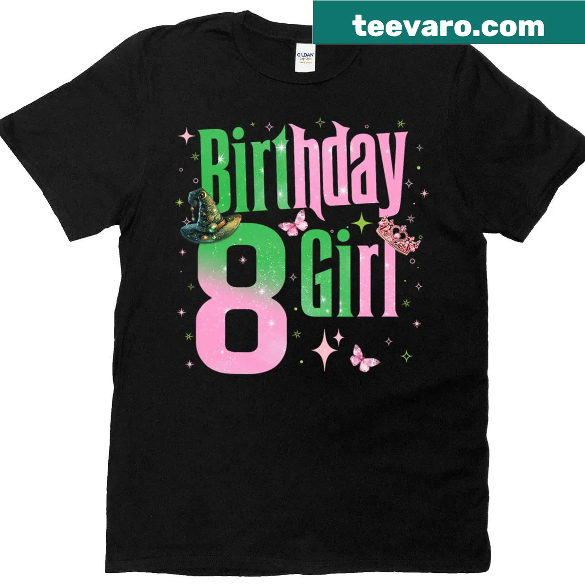 Whimsical witch design for 8th birthday girl t-shirt — on a men's t-shirt