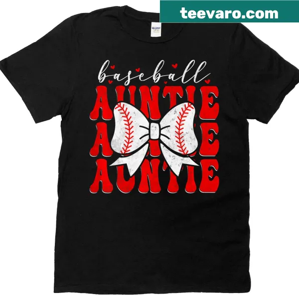 Cute t-shirt for baseball aunties with bow and sport theme