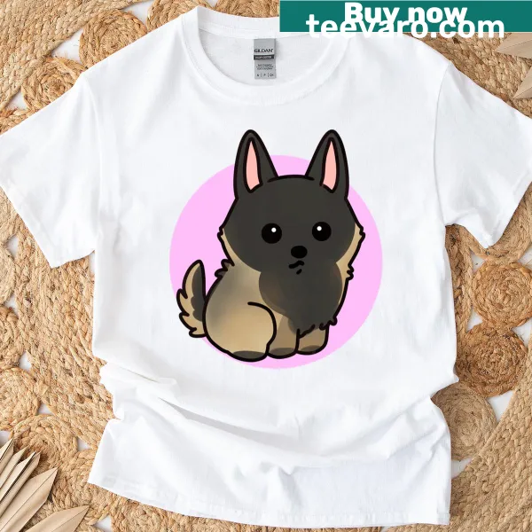 Cute chibi-style t-shirt featuring a Belgian Malinois dog illustration.