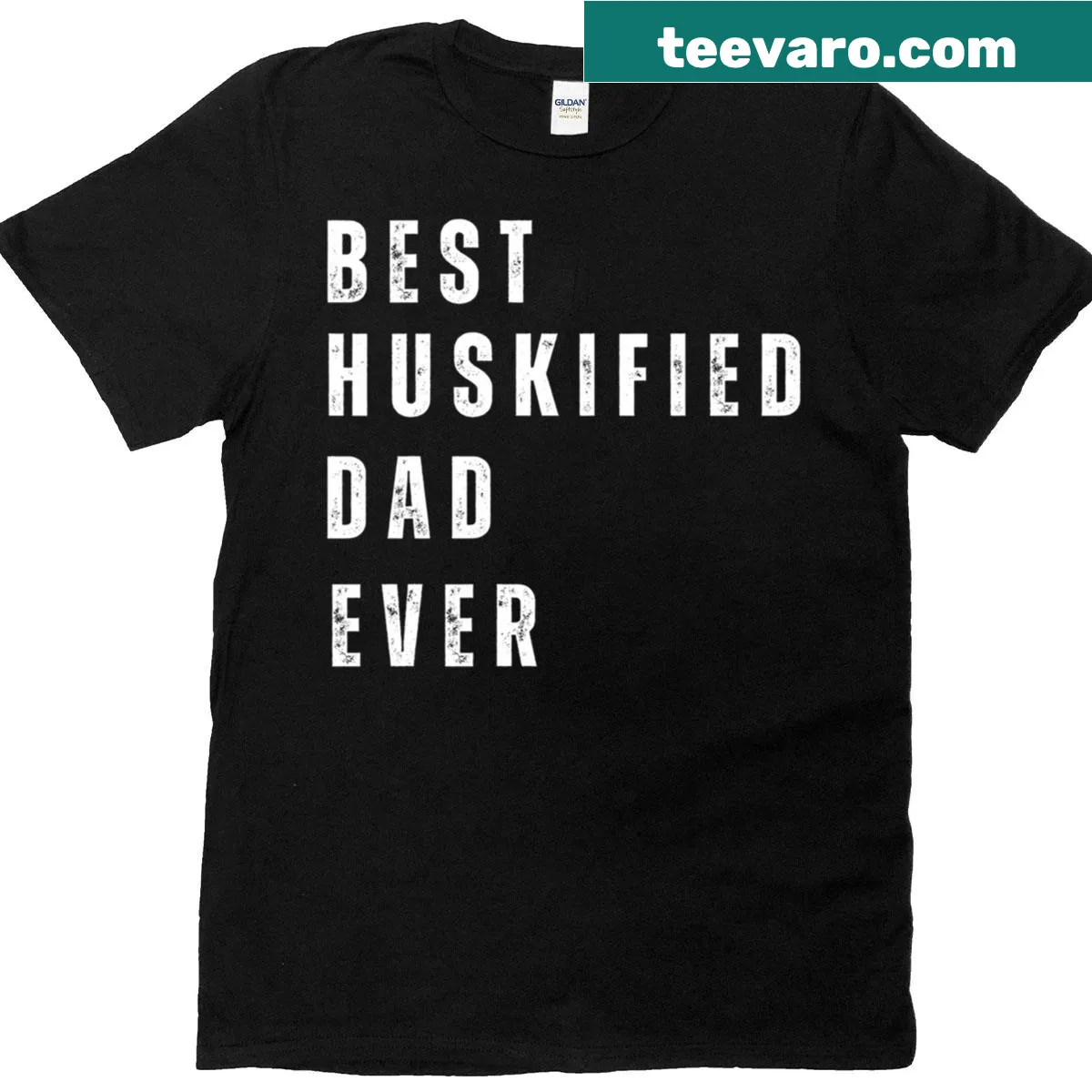 Husky Dad t-shirt with 'Best Huskified Dad Ever' typography. — on a men's t-shirt