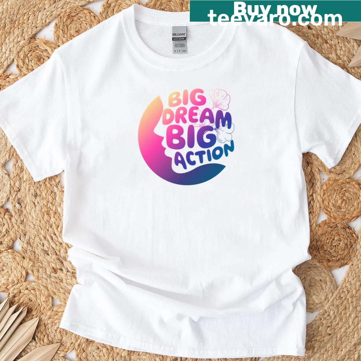Empowering t-shirt featuring 'Big Dreams Big Action' feminist quote. — on a men's t-shirt