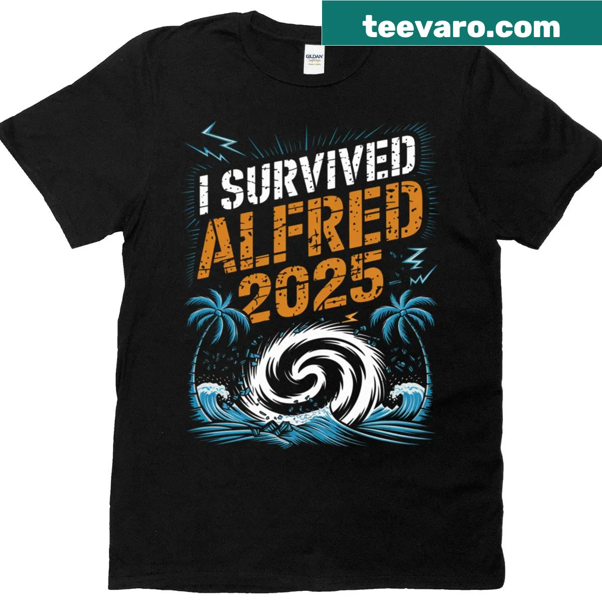 Text graphic stating 'I Survived Alfred 2025' — on a men's t-shirt