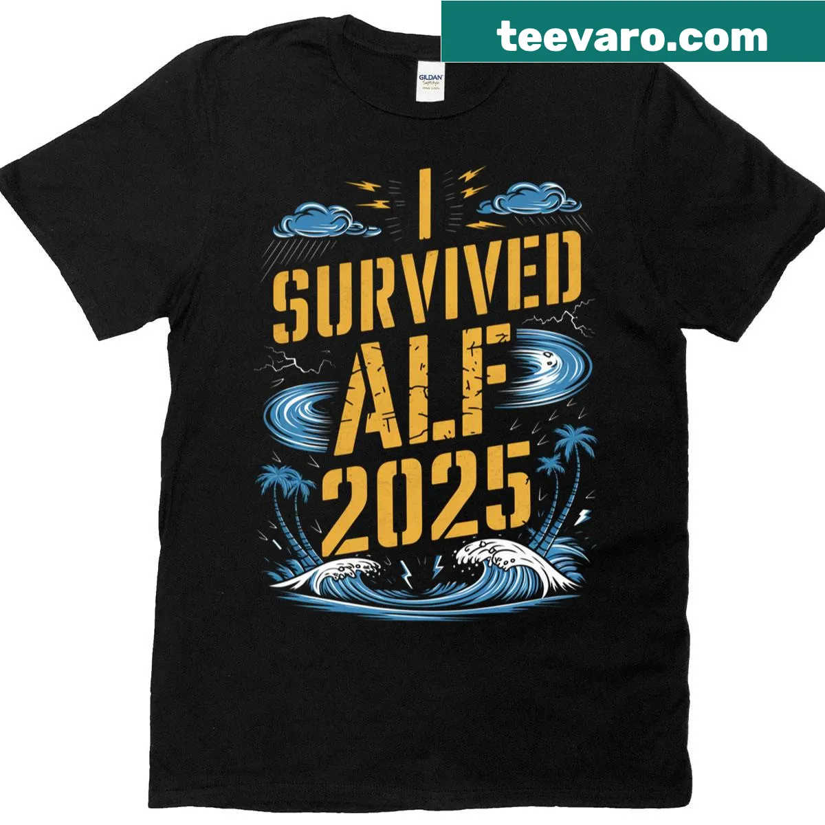 Survivor T-shirt commemorating Cyclone Alfred 2025 — on a men's t-shirt