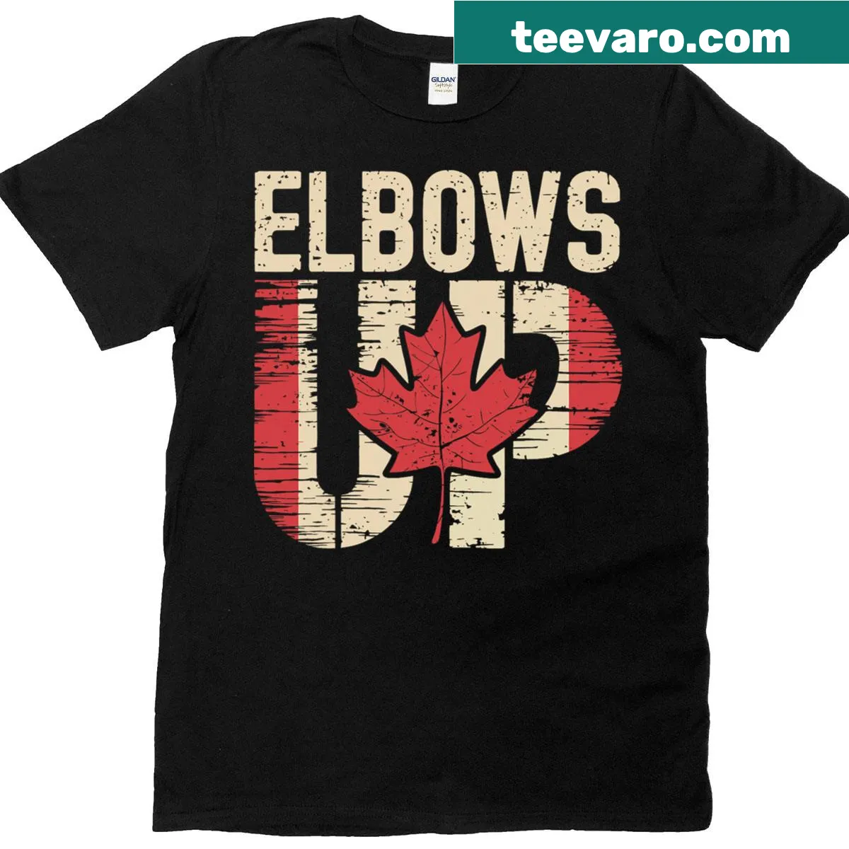 Canadian flag and maple leaf design on T-shirt — on a men's t-shirt