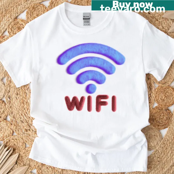 Humorous text T-shirt featuring 'Fluffy Wifi'