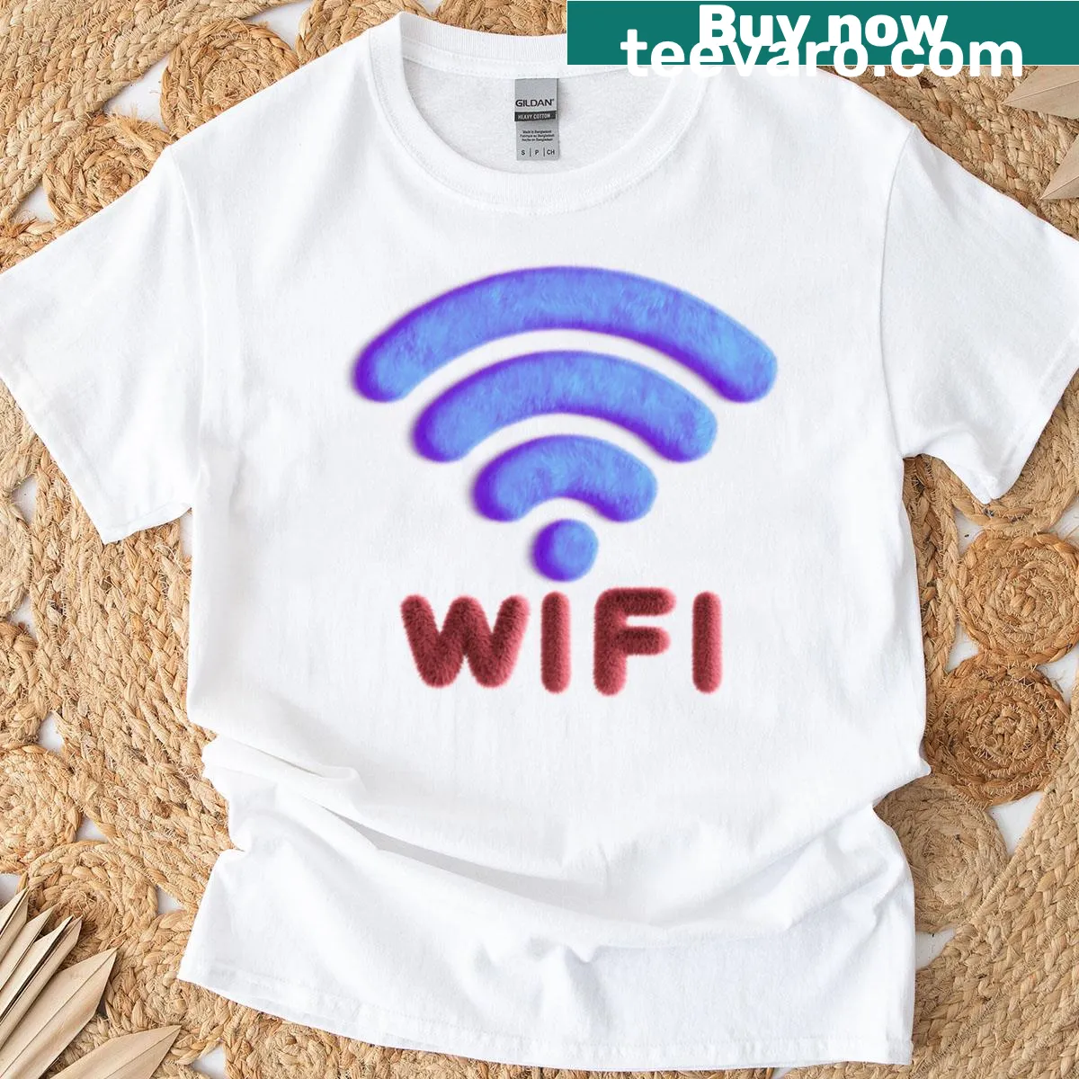 Humorous text T-shirt featuring 'Fluffy Wifi' — on a men's t-shirt