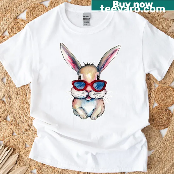 Watercolor illustration of a bunny in sunglasses for Easter