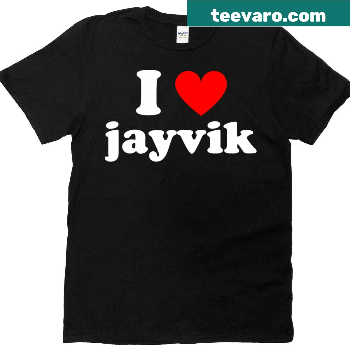 I Love Jayvik t-shirt with heart graphic for local pride — on a men's t-shirt