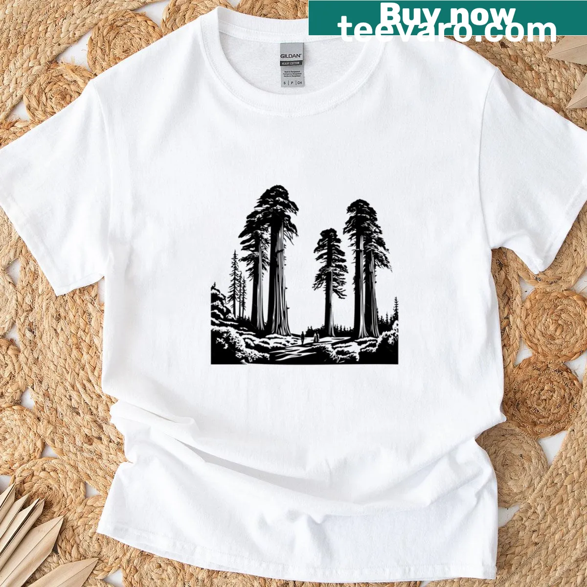 T-shirt featuring a Giant Sequoia tree illustration for nature lovers — on a men's t-shirt