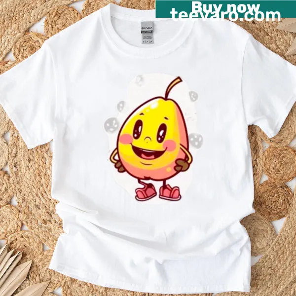 Playful cartoon t-shirt featuring cheerful fruit characters.
