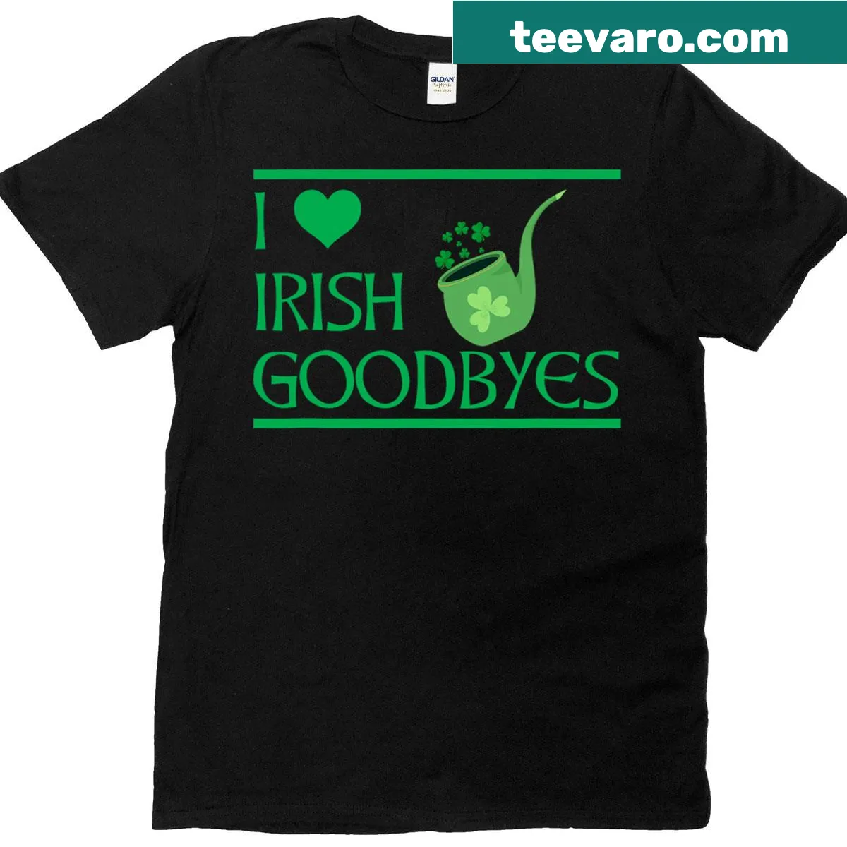 T-shirt with heart graphic and text 'I Love Irish Goodbyes' for St. Patrick's Day — on a men's t-shirt