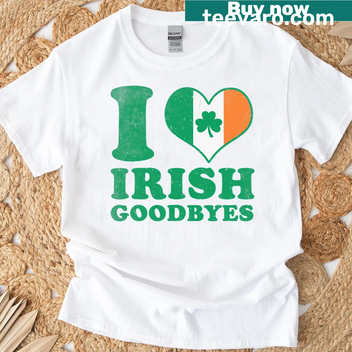 T-shirt with humorous text 'I Love Irish Goodbyes' — on a men's t-shirt