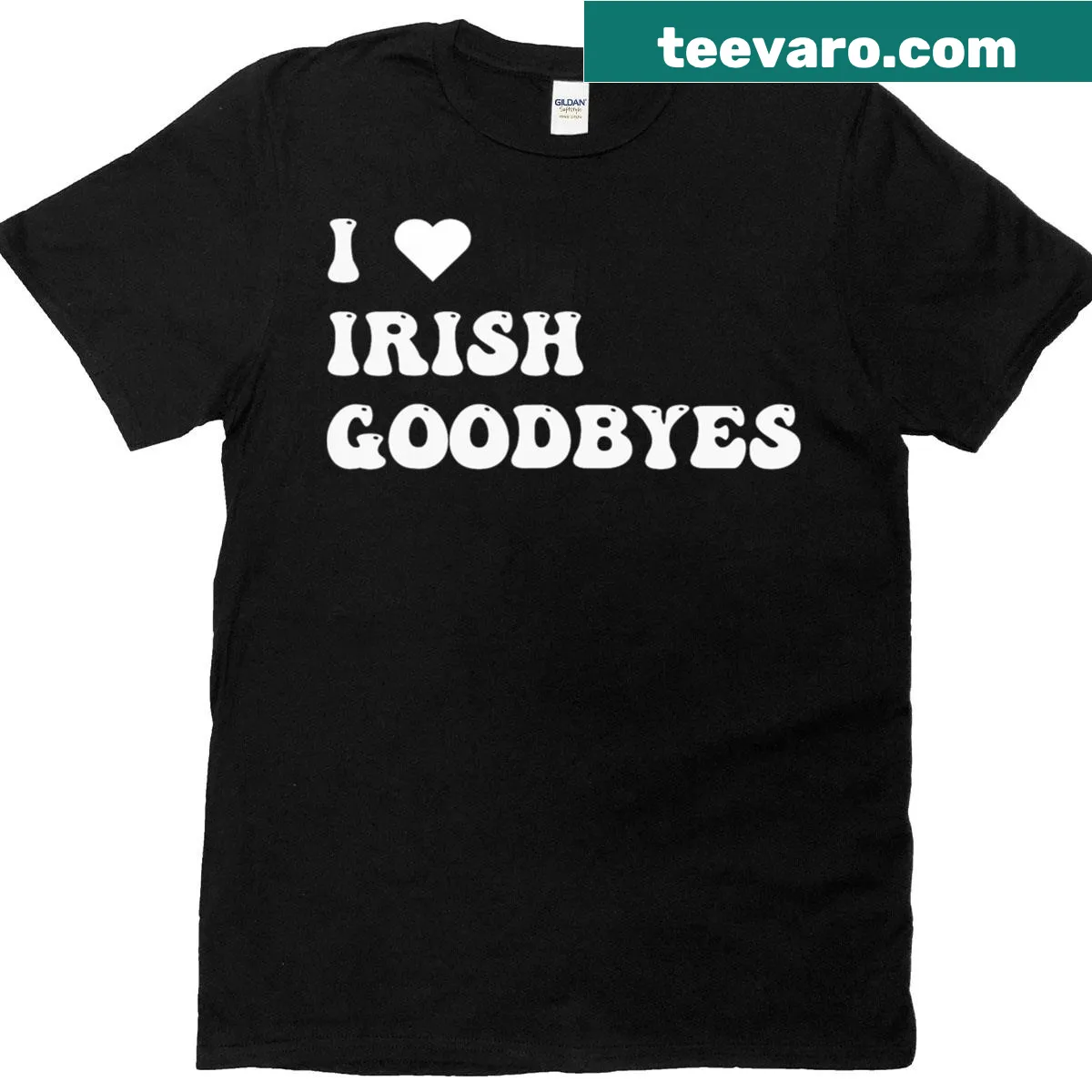 St. Patrick's Day T-shirt with 'I Heart Irish Goodbyes' text for humor. — on a men's t-shirt