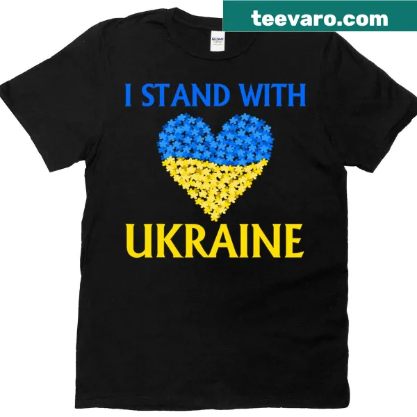 Heart-shaped Ukrainian flag T-shirt promoting peace and love