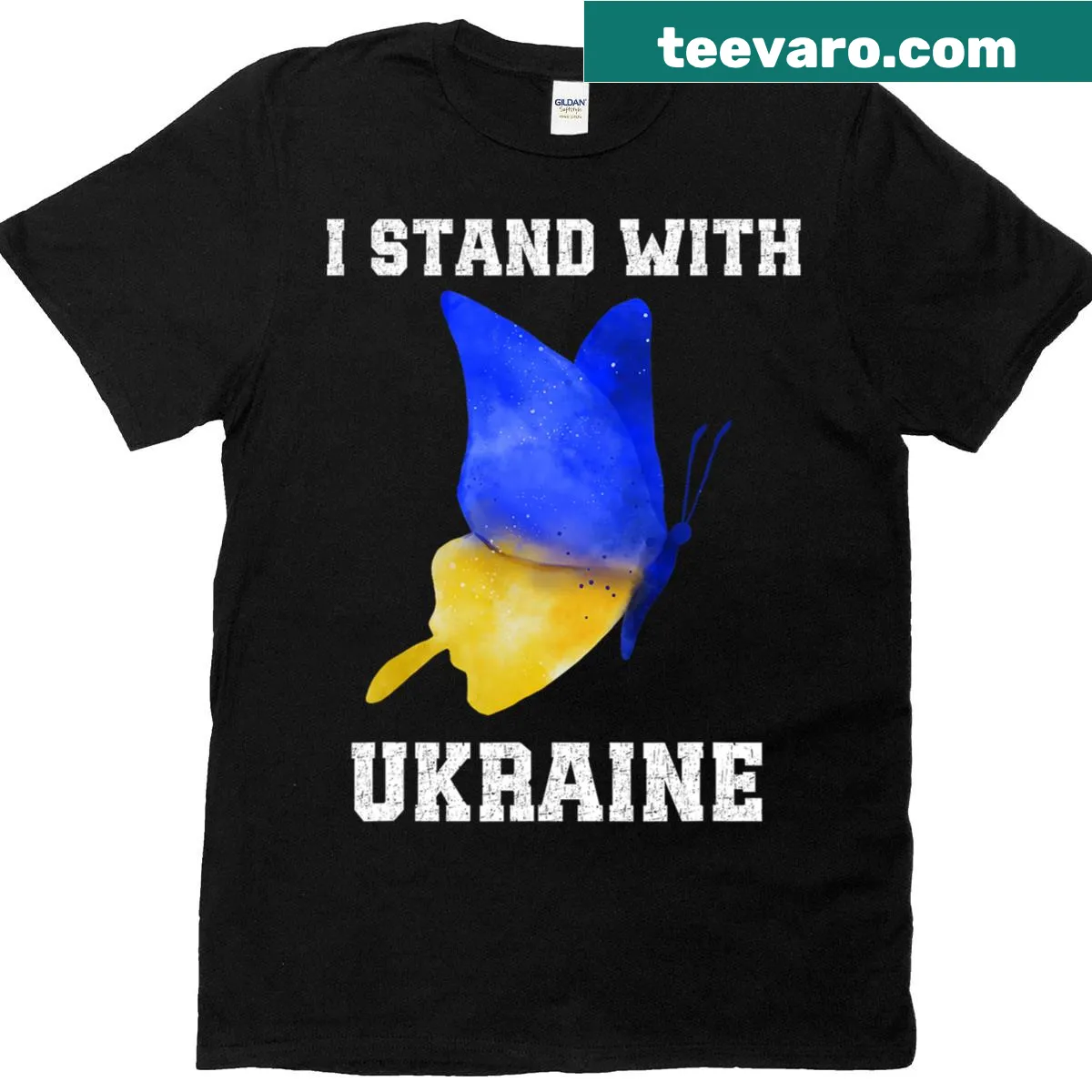 T-shirt with butterfly design and Ukrainian flag for support — on a men's t-shirt