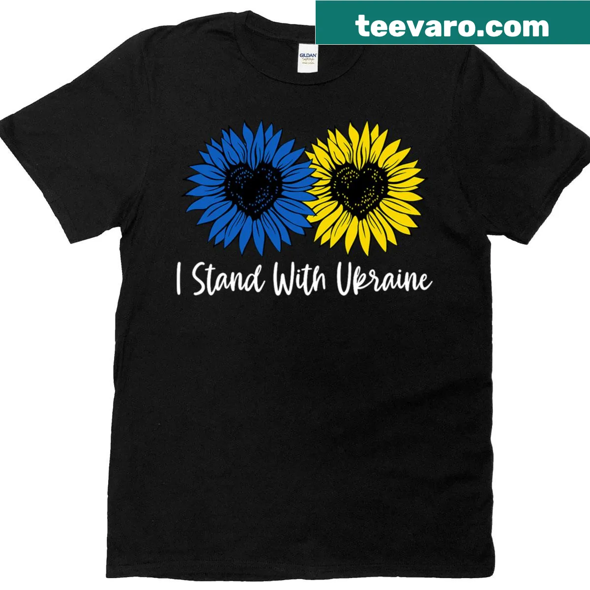 T-shirt with sunflower and girl illustration supporting Ukraine — on a men's t-shirt