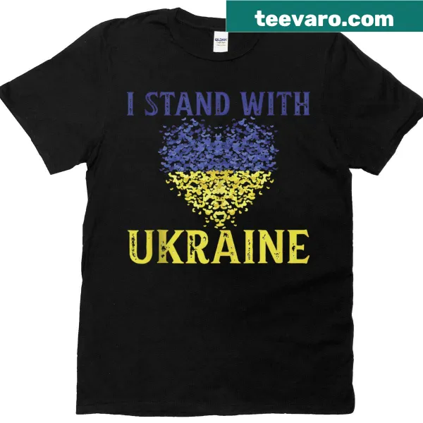 Support Ukraine t-shirt featuring the flag and bold typography