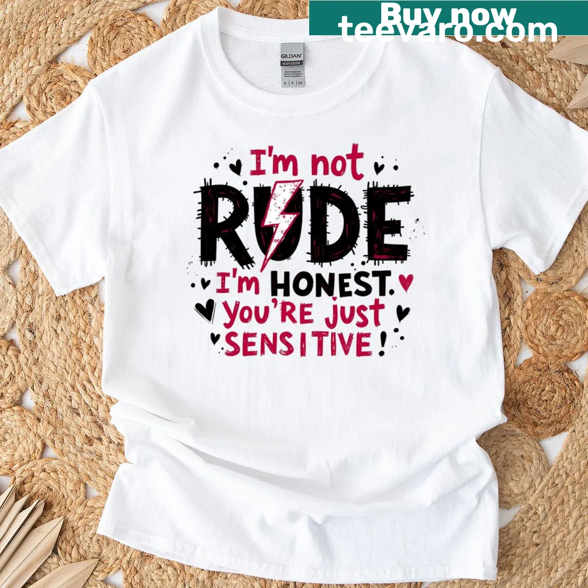 Text-based shirt with humorous quote about honesty and sensitivity — on a men's t-shirt
