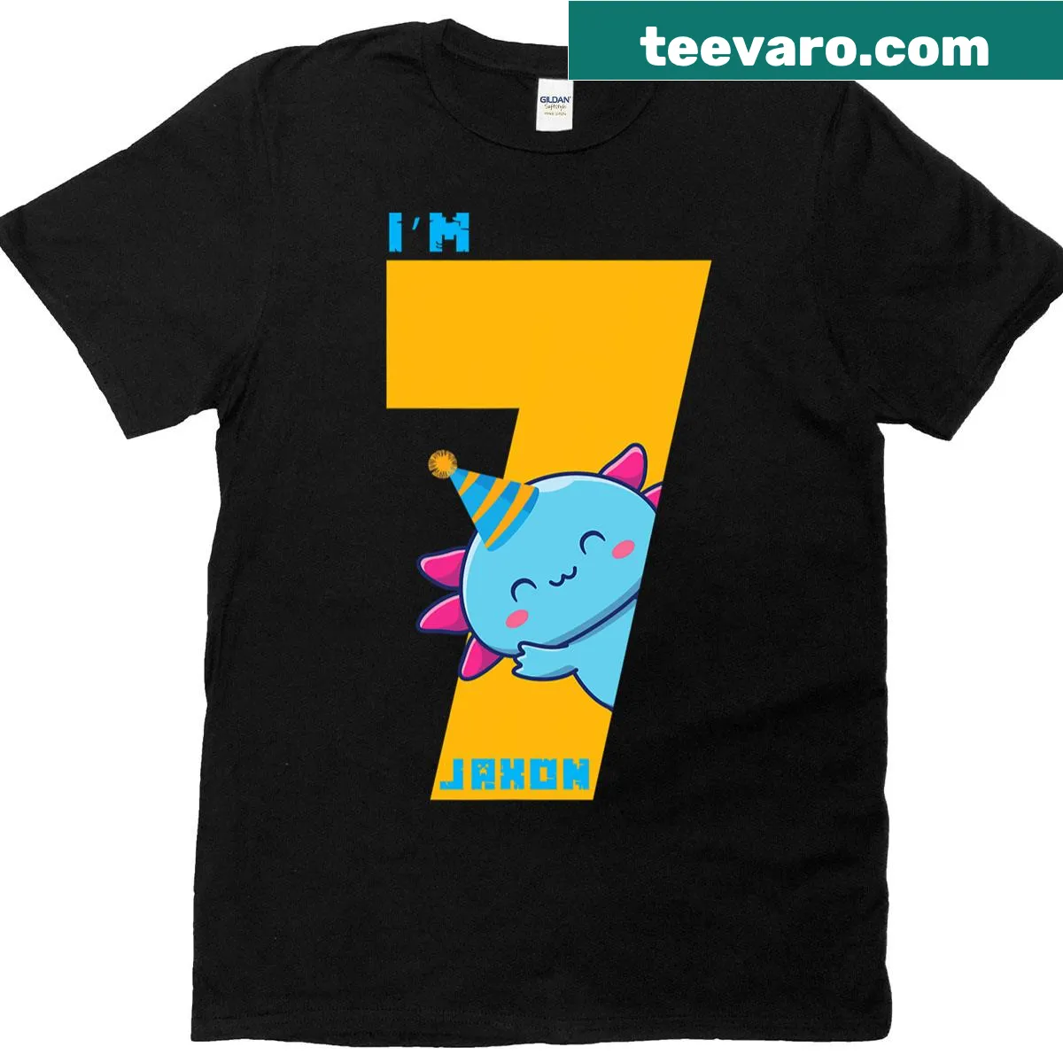 Birthday T-shirt with cute axolotl illustration for kids — on a men's t-shirt