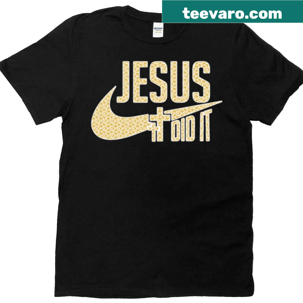 Text design featuring the phrase 'Jesus Did It' on a t-shirt. — on a men's t-shirt