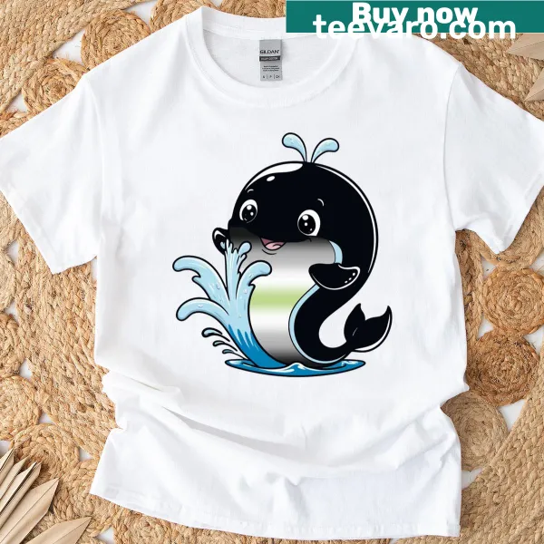 Kawaii whale illustration representing Agender pride.