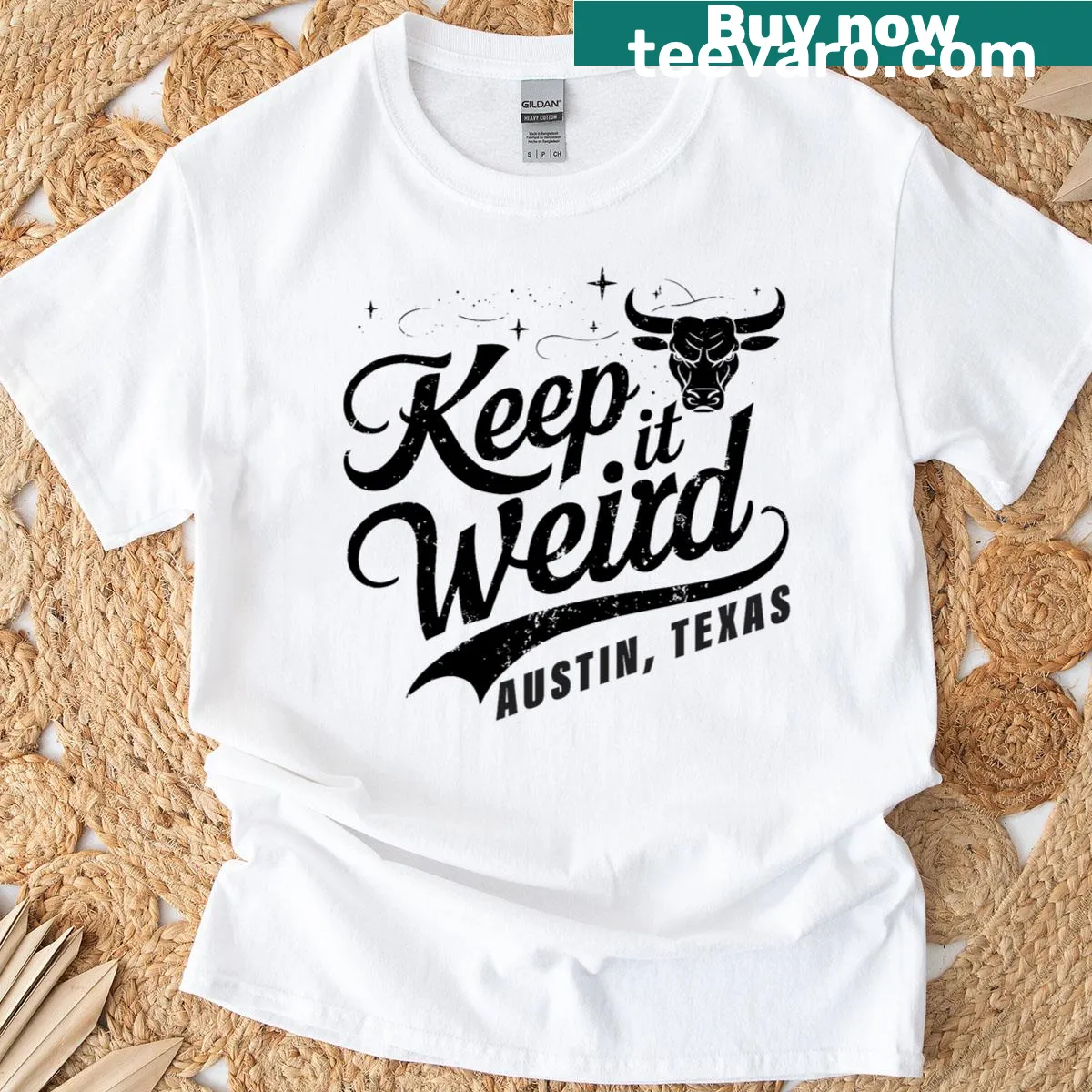 T-shirt with the phrase 'Keep Austin Weird' promoting Austin's culture — on a men's t-shirt