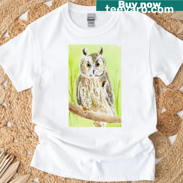 Illustrated t-shirt featuring a long eared owl