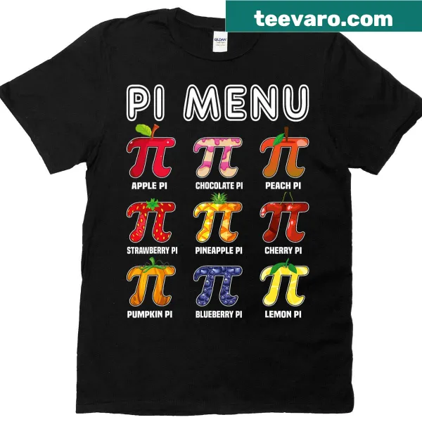 Funny T-shirt with Pi Menu and pie-themed graphics for students.