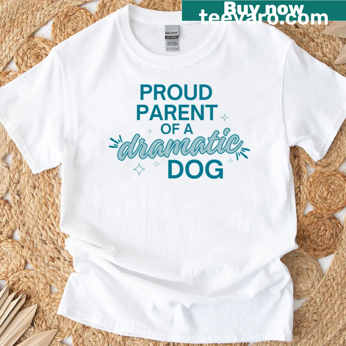 T-shirt celebrating dog parenthood with humorous text about dramatic dogs. — on a men's t-shirt