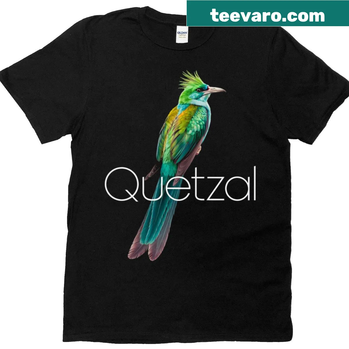 Intricate design of a quetzal bird on a T-shirt — on a men's t-shirt