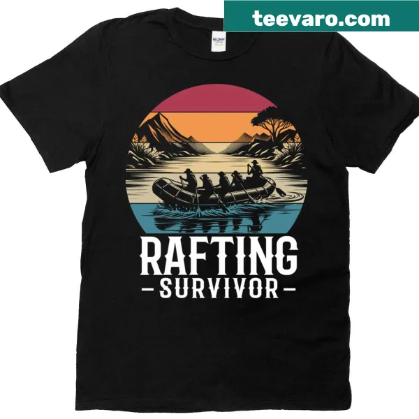 T-shirt celebrating rafting culture with the phrase 'Rafting Survivor'.