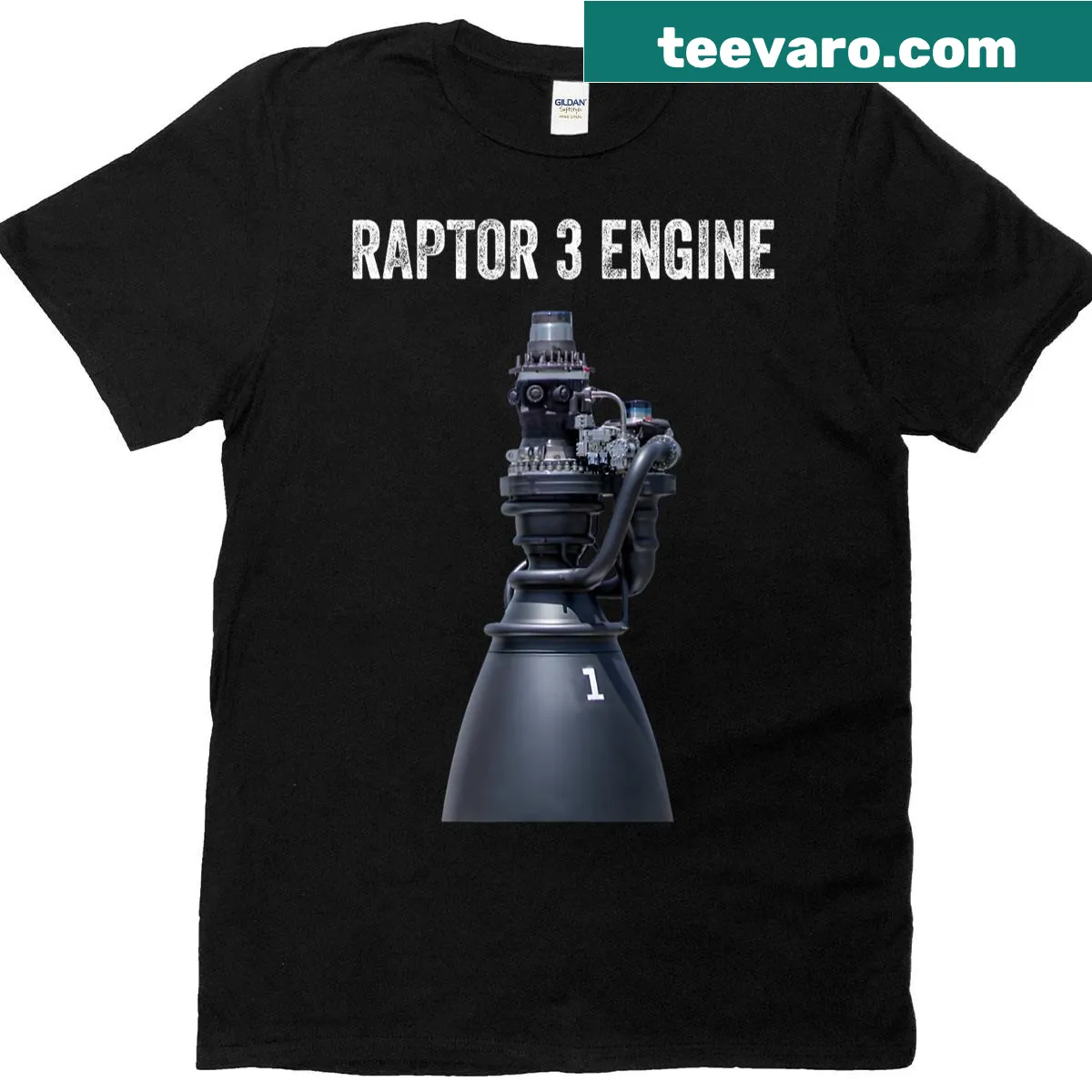 Graphic T-shirt featuring Raptor 3 engine design — on a men's t-shirt