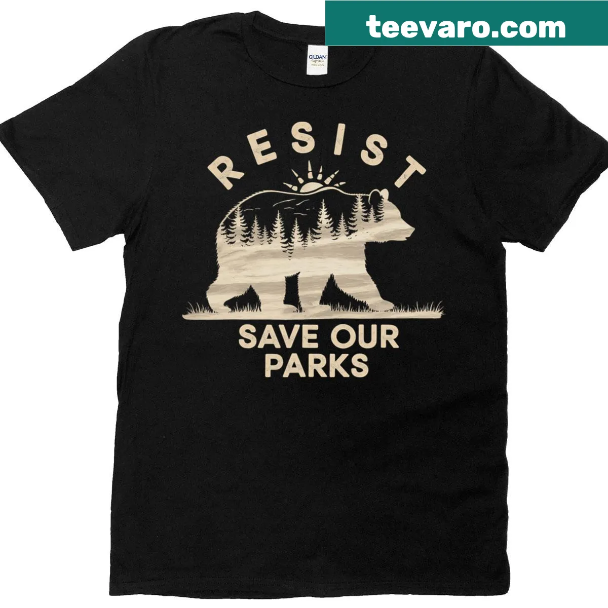 Bear illustration with 'Save Our Parks' text on T-shirt — on a men's t-shirt