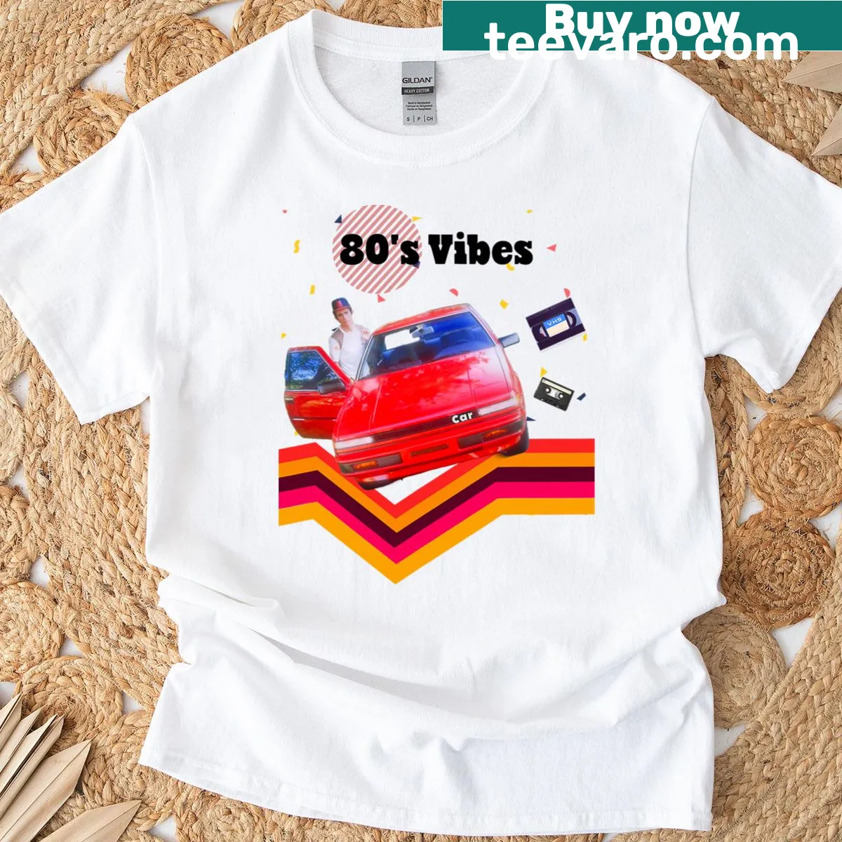 Retro 80's car-themed graphic T-shirt — on a men's t-shirt