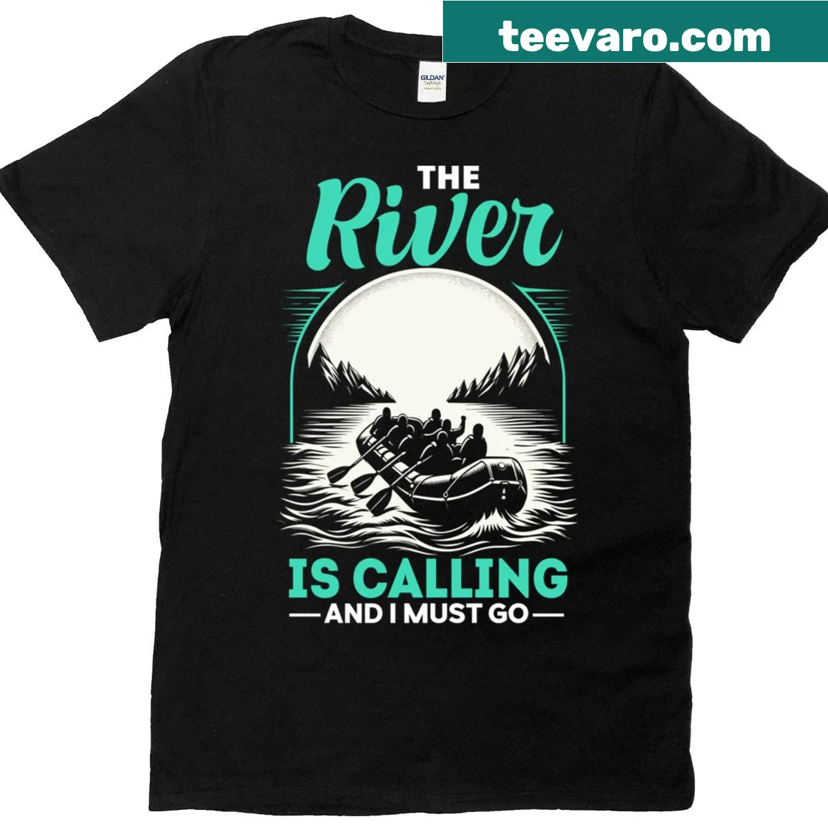 Adventure-themed T-shirt for rafting and boating lovers — on a men's t-shirt