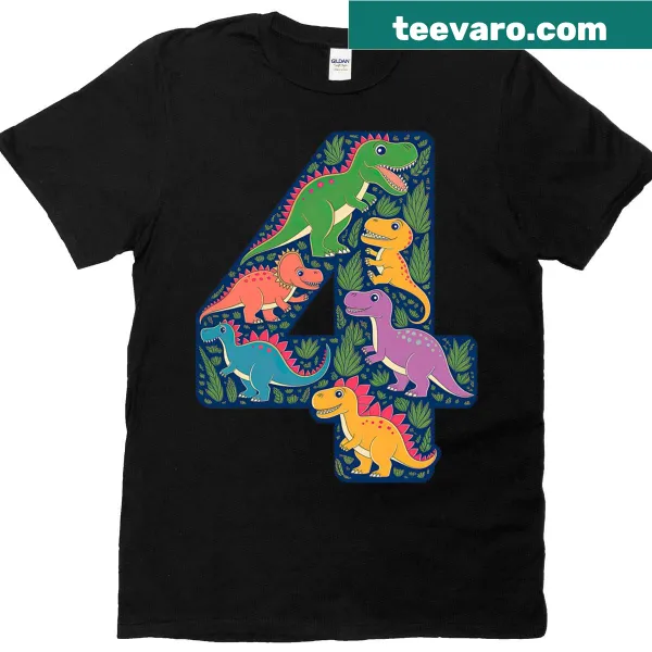 Dinosaur birthday T-shirt for a four-year-old with playful graphics