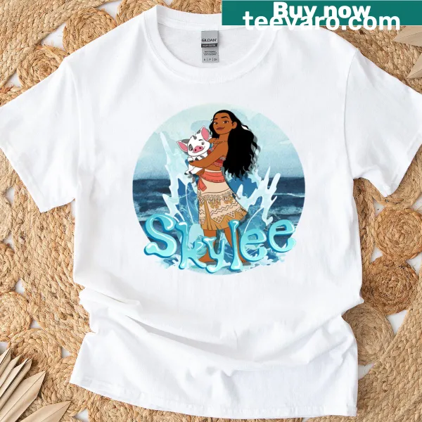 Cute cartoon T-shirt featuring Skylee inspired by Moana for kids