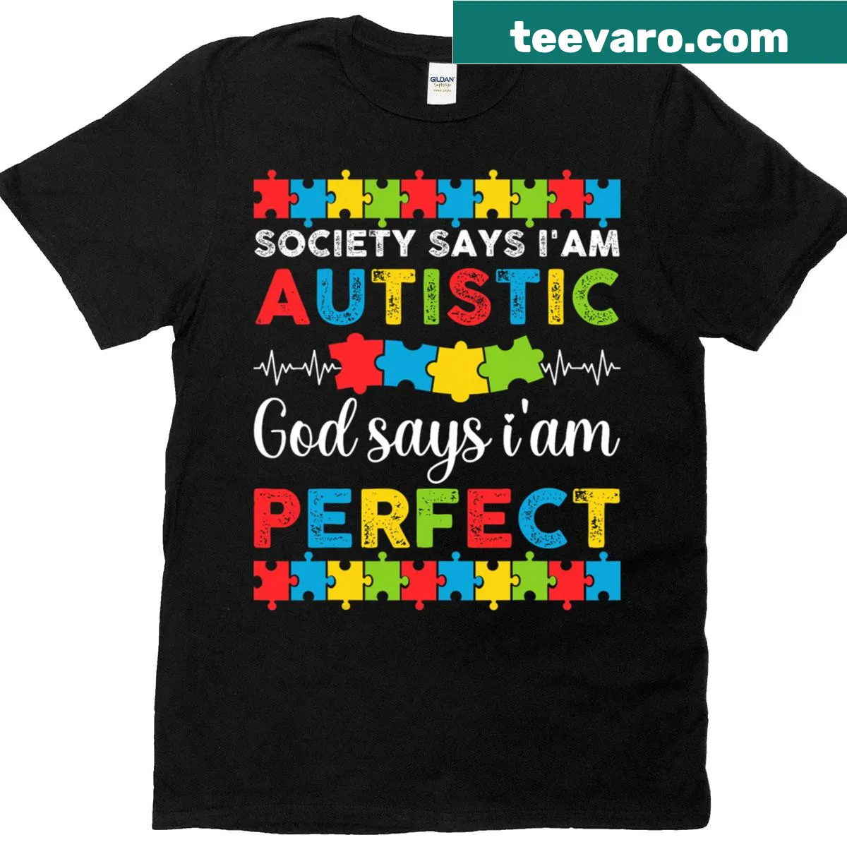 T-shirt with the phrase promoting autism awareness — on a men's t-shirt
