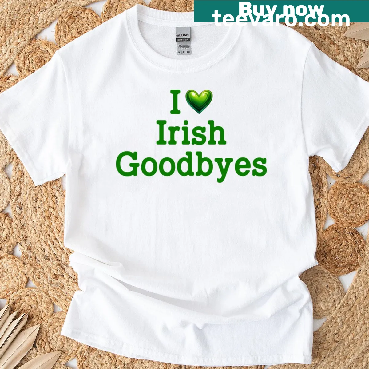 Playful St. Patrick's Day T-shirt with I Love Irish Goodbyes phrase — on a men's t-shirt