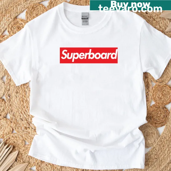 Playful graphic T-shirt featuring bold typography related to boarding