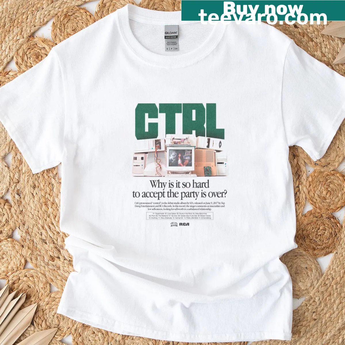 Artist tribute T-shirt showcasing SZA merchandise with iconic typography — on a men's t-shirt