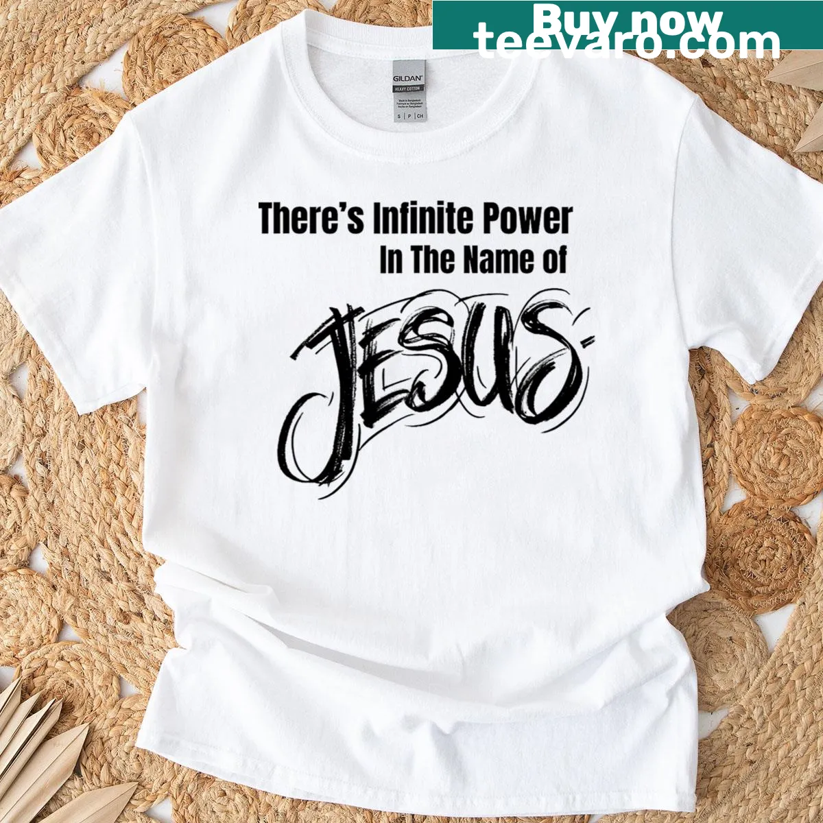T-shirt with bold text: 'There's Infinite Power' for inspiration. — on a men's t-shirt