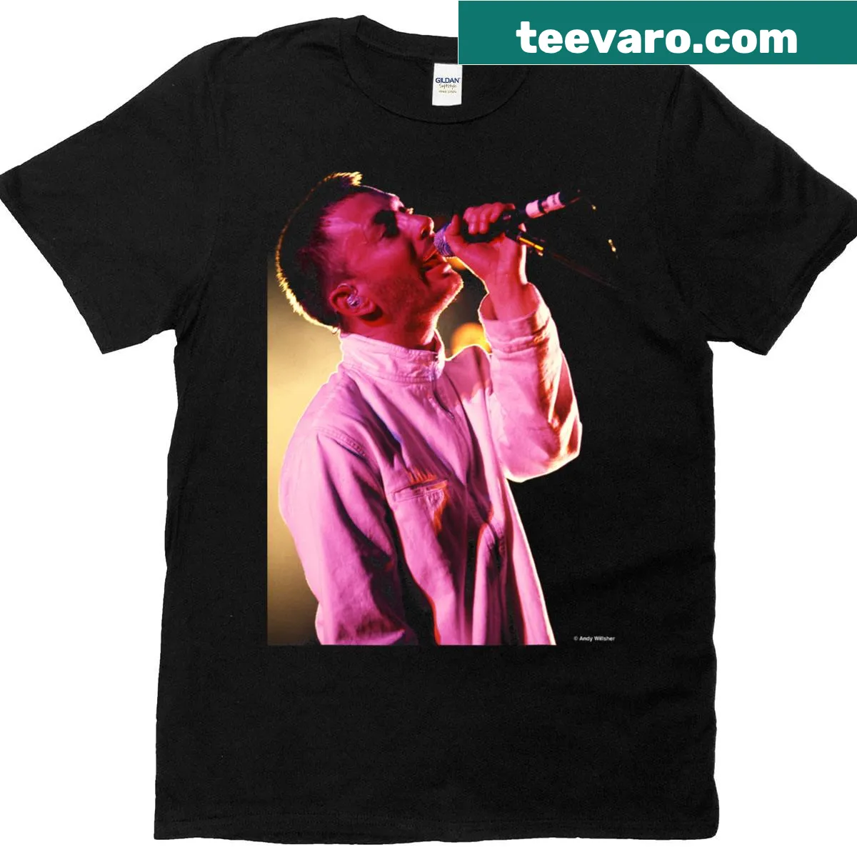 Illustration of Thom Yorke by Andy Willsher on a T-shirt — on a men's t-shirt