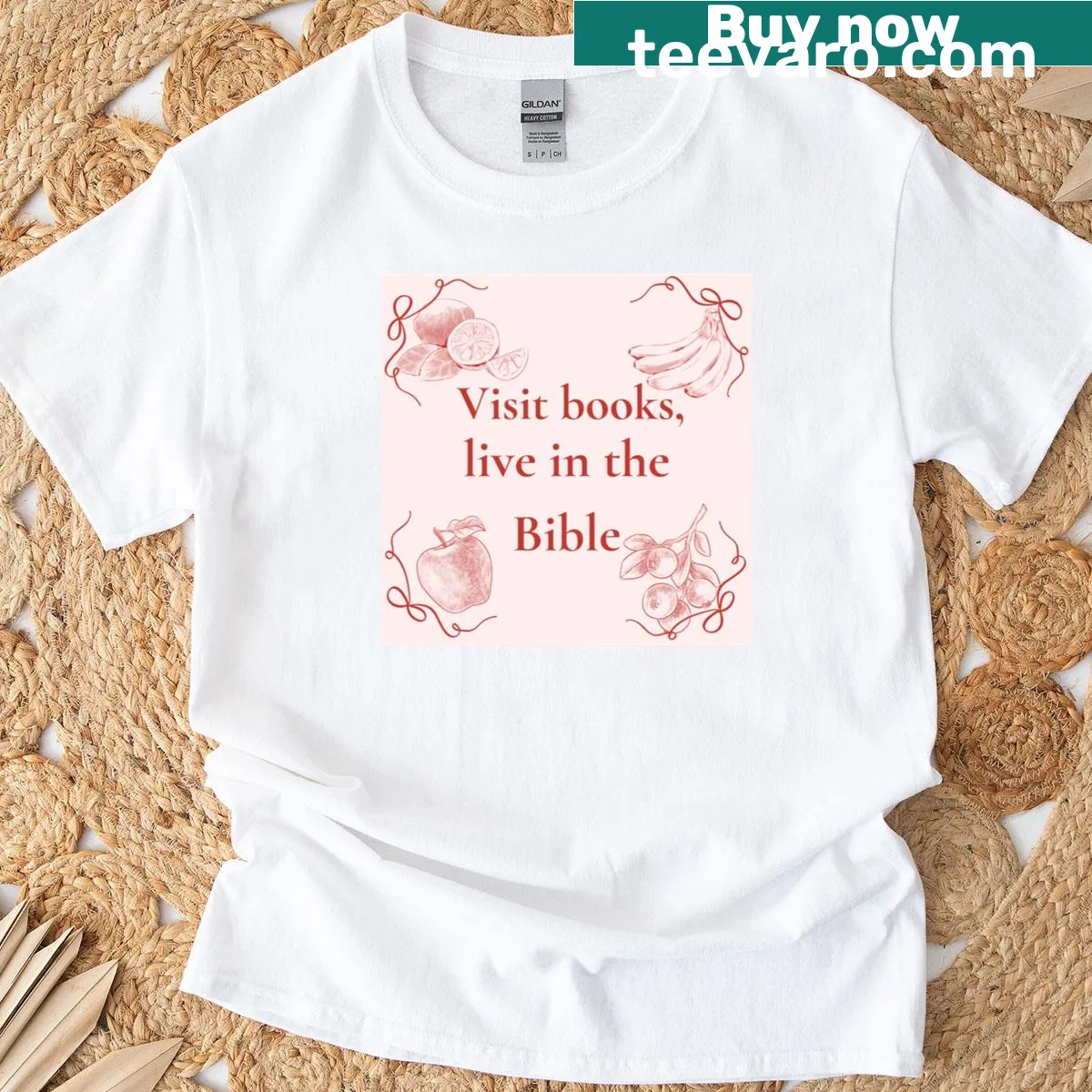 Inspirational t-shirt featuring 'Books Live In The Bible' typography — on a men's t-shirt
