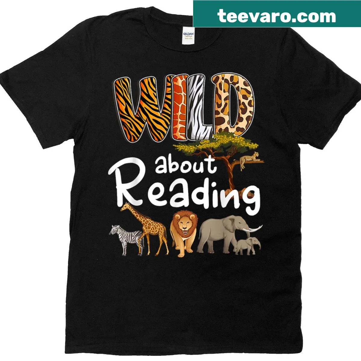 Kids T-shirt with phrase Wild About Reading and playful graphics — on a men's t-shirt
