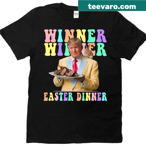 Funny Easter T-shirt with the phrase Winner Winner Easter Dinner and bunny graphics