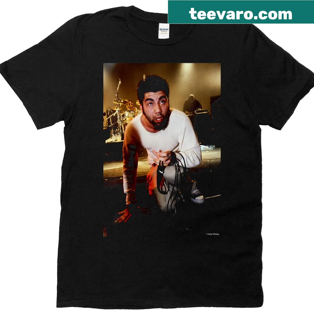 V-neck T-shirt for women featuring Chino Moreno of Deftones — on a men's t-shirt