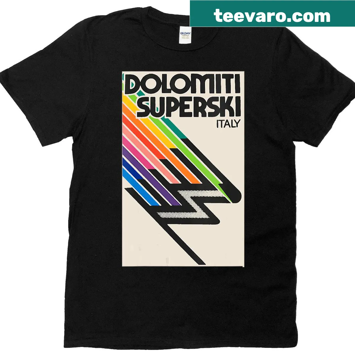 Stylish V-neck T-shirt for women featuring Dolomiti Superski decal — on a men's t-shirt