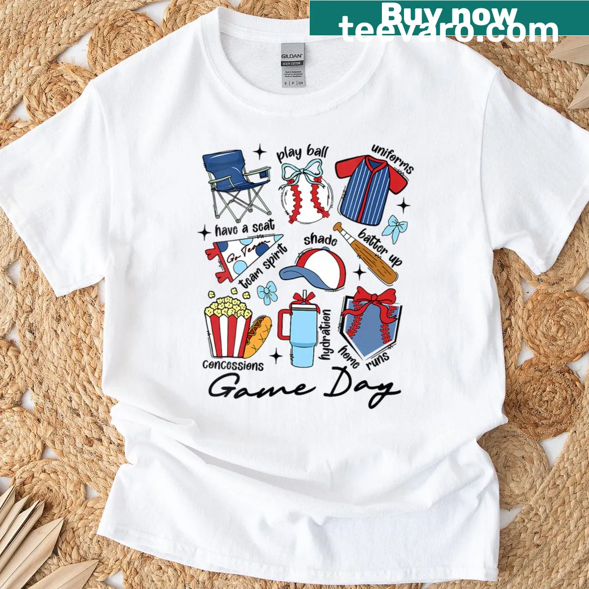 Game day baseball graphic V-neck t-shirt — on a men's t-shirt